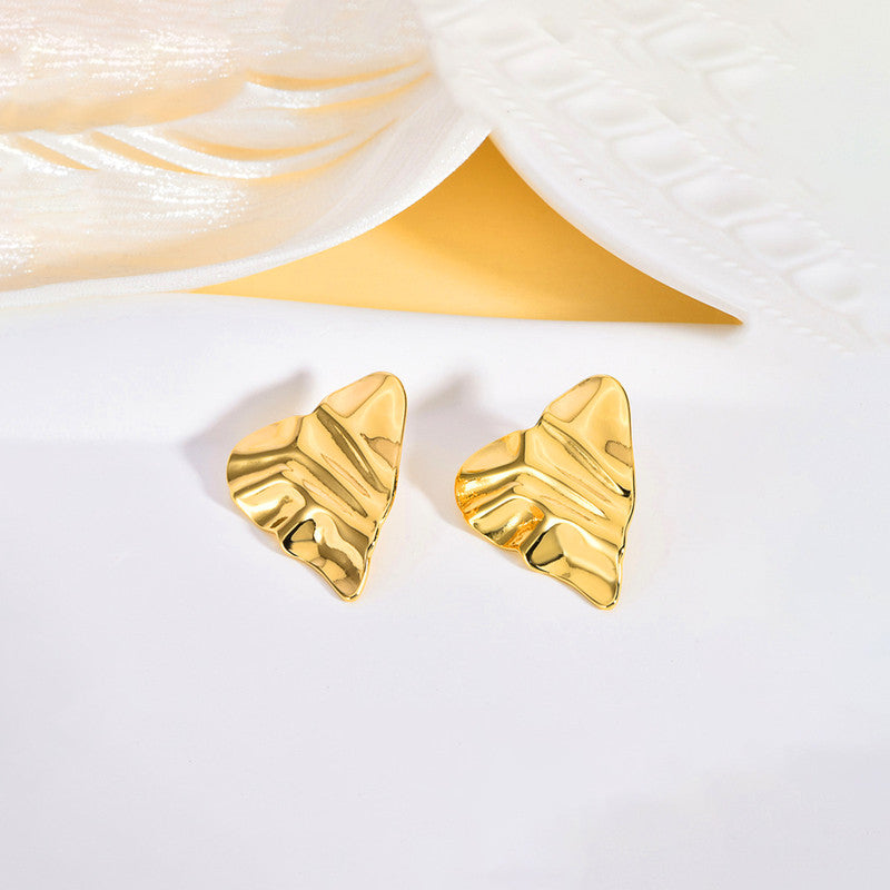 Gold-Plated Anti Tarnish Stainless Steel Heart Themed Stud Earrings