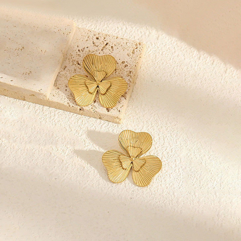 Gold-Plated Anti Tarnish Stainless Steel Floral themed Stud Earrings