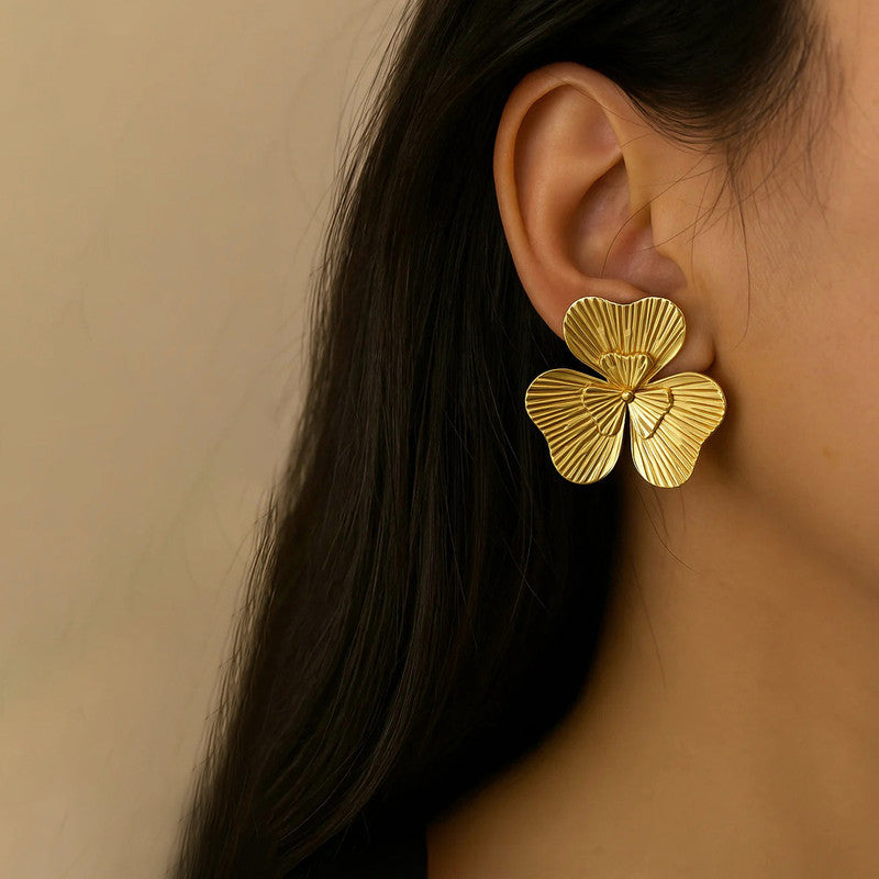 Gold-Plated Anti Tarnish Stainless Steel Floral themed Stud Earrings