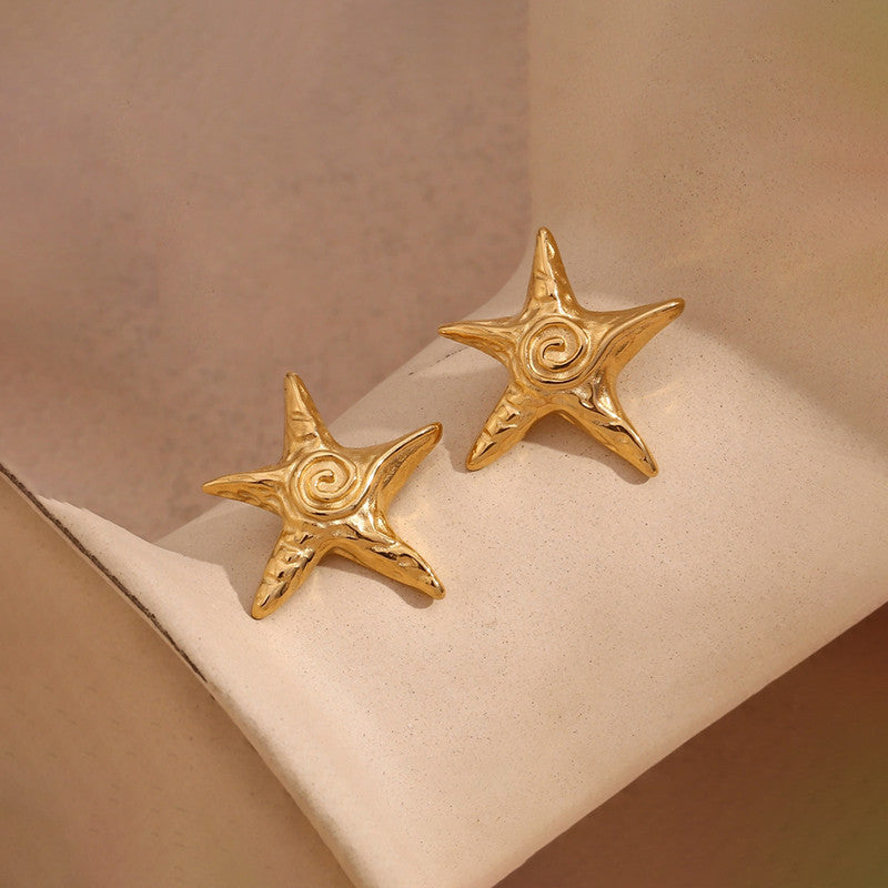 Gold-Plated Anti Tarnish Stainless Steel Star Shaped Stud Earrings
