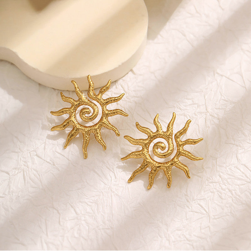 Gold-Plated Anti Tarnish Stainless Steel Sun Shaped Stud Earrings