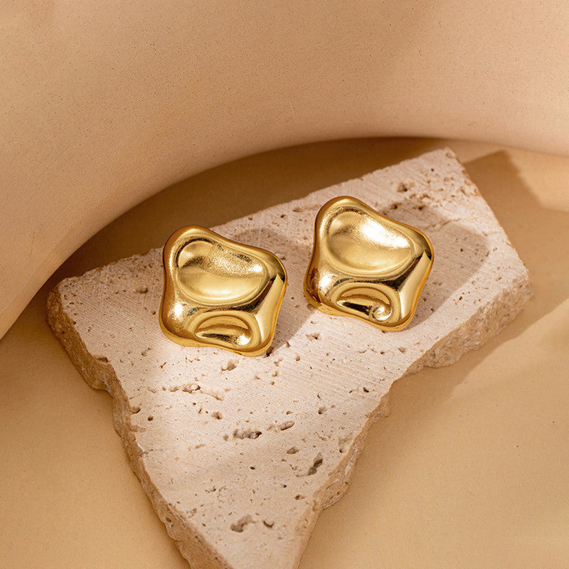 Gold-Plated Anti Tarnish Stainless Steel Square Shaped Stud Earrings