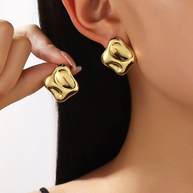 Gold-Plated Anti Tarnish Stainless Steel Square Shaped Stud Earrings