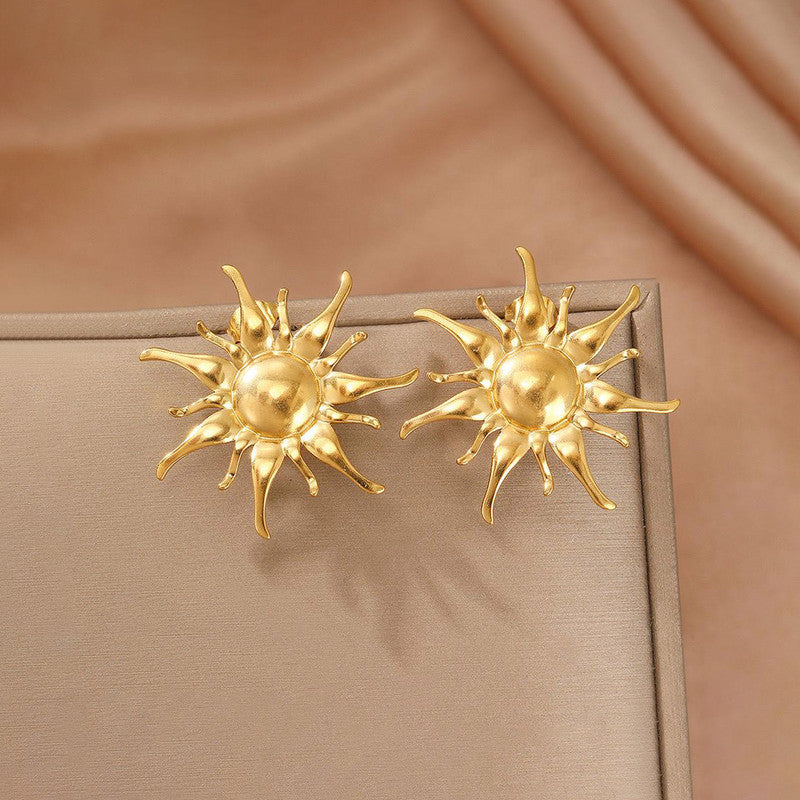 Gold-Plated Anti Tarnish Stainless Steel Sun Shaped Stud Earrings