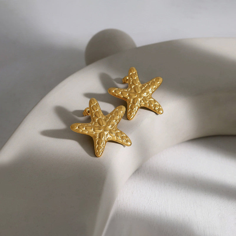 Gold-Plated Anti Tarnish Stainless Steel Star Themed Drop Earrings