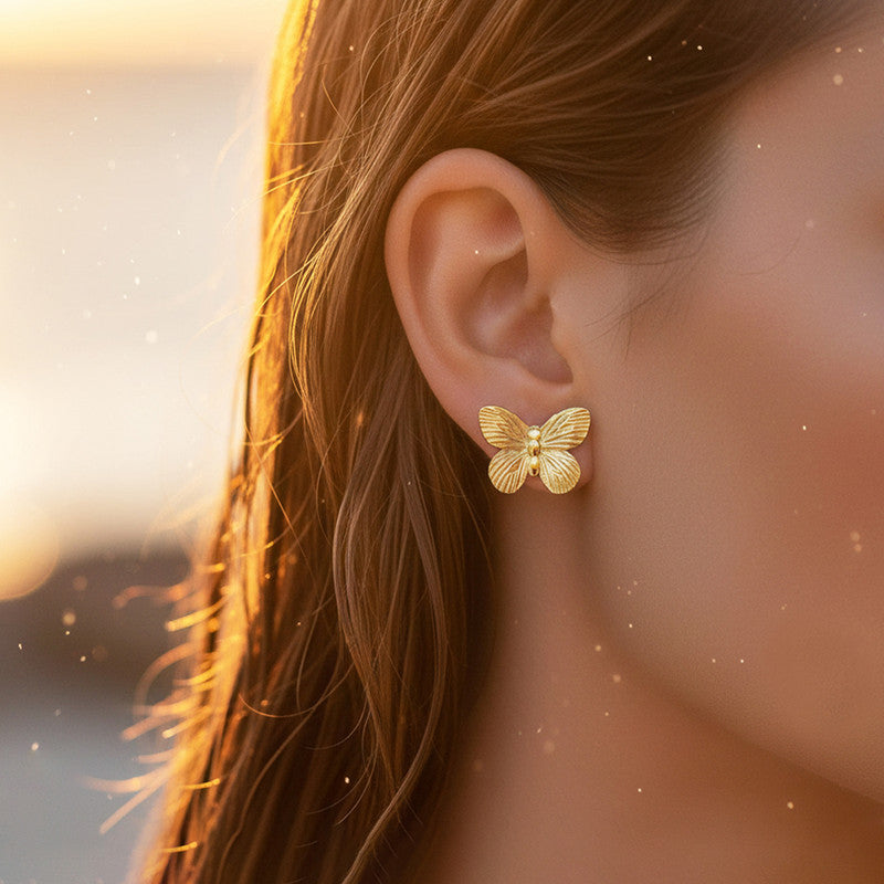 Gold Plated Anti Tarnish Butterfly Themed Earrings For Girls Women