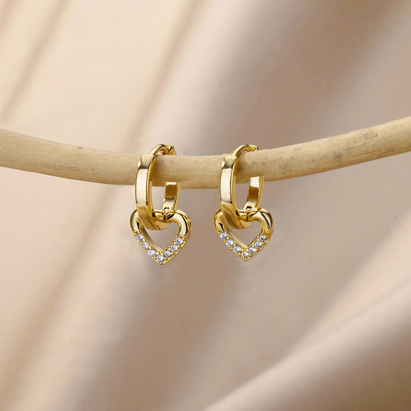 Gold Plated Anti Tarnish Heart Themed Earrings For Girls Women