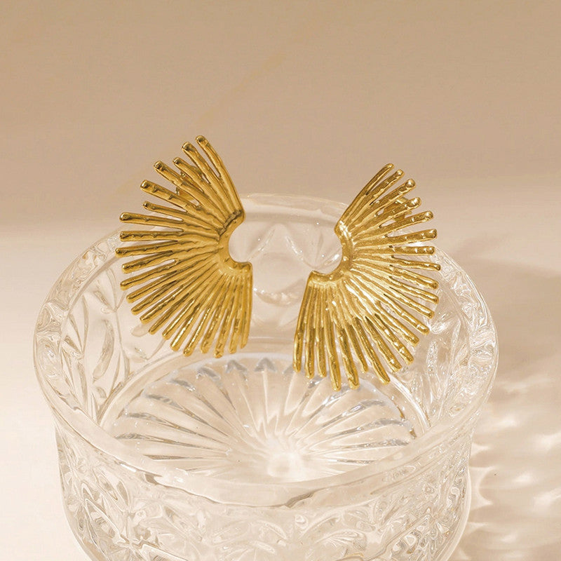 Gold Plated Anti Tarnish Half Sun Ray Themed Earrings For Girls Women