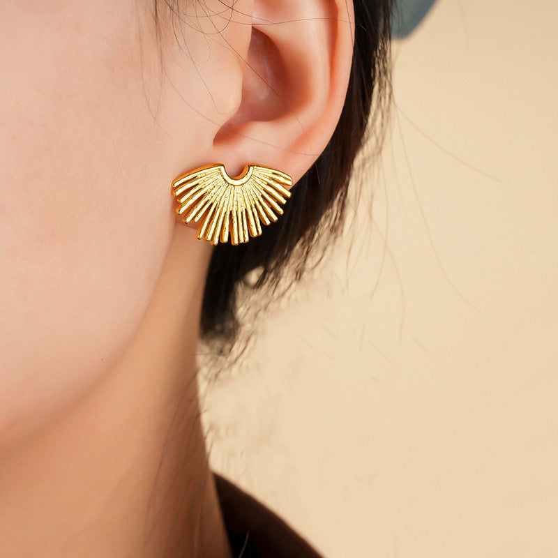 Gold Plated Anti Tarnish Half Sun Ray Themed Earrings For Girls Women