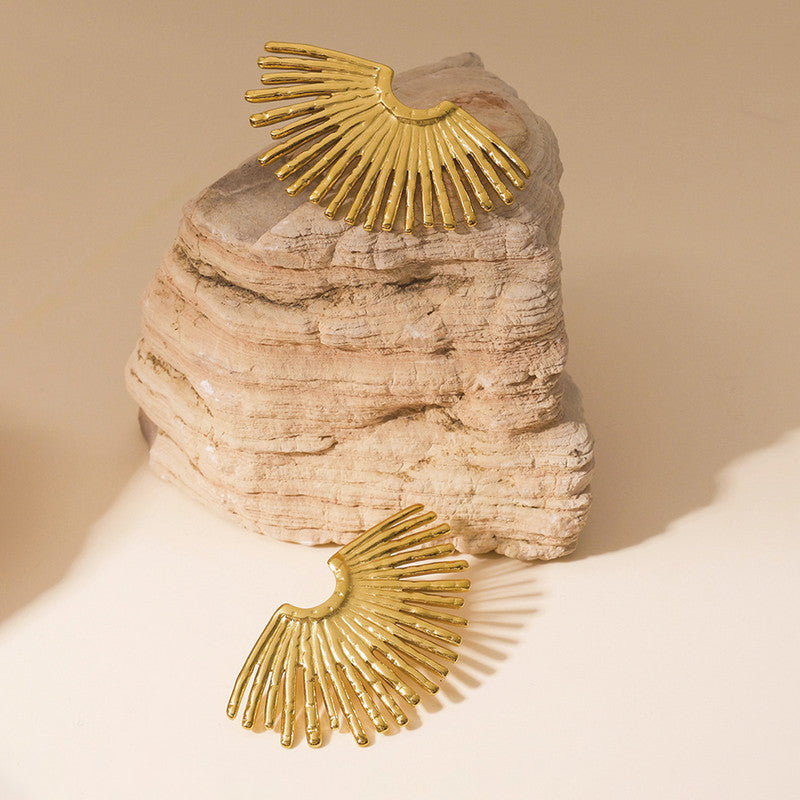 Gold Plated Anti Tarnish Half Sun Ray Themed Earrings For Girls Women