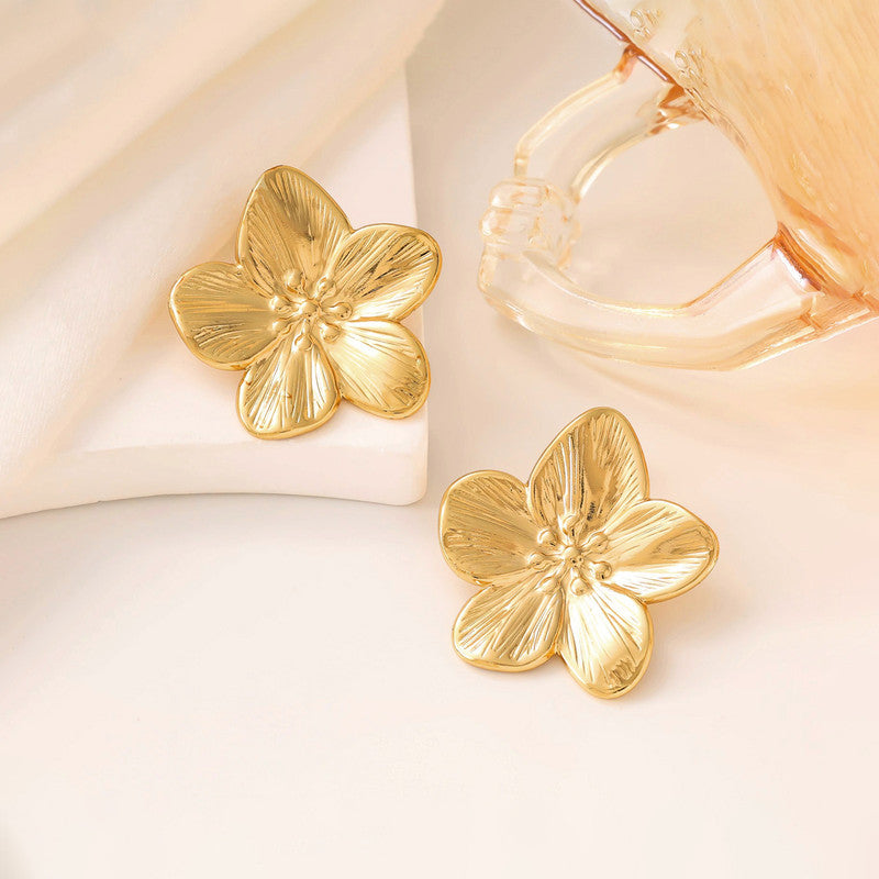 Gold Plated Anti Tarnish Floral Themed Earrings For Girls Women