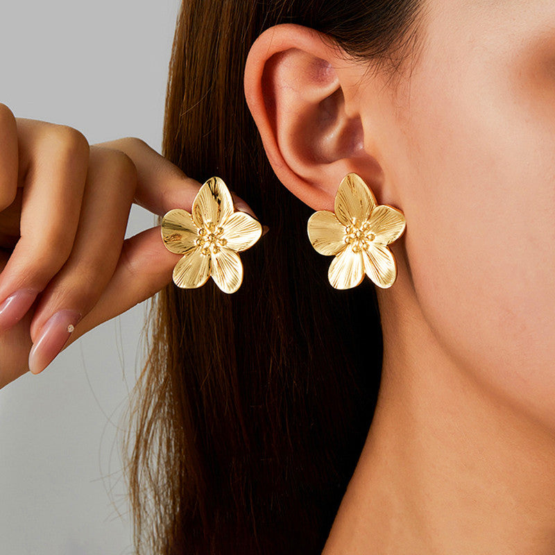 Gold Plated Anti Tarnish Floral Themed Earrings For Girls Women