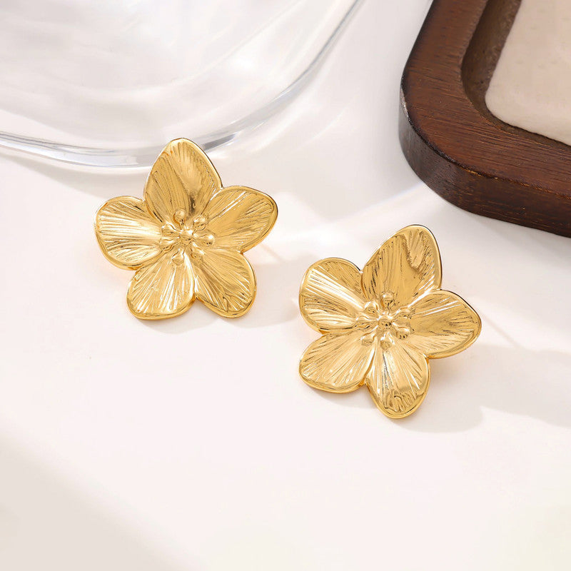 Gold Plated Anti Tarnish Floral Themed Earrings For Girls Women
