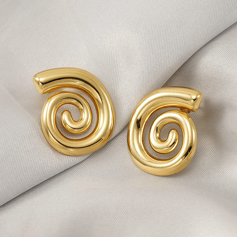 Gold Plated Stainless Steel Anti Tarnish Spiral Chunky Earrings