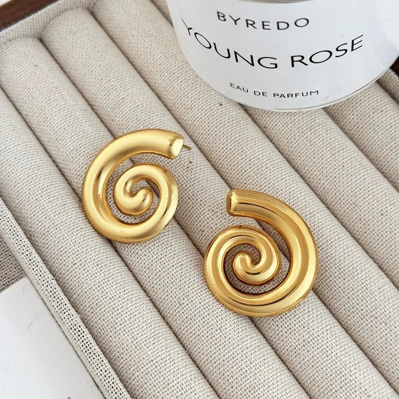 Gold Plated Stainless Steel Anti Tarnish Spiral Chunky Earrings