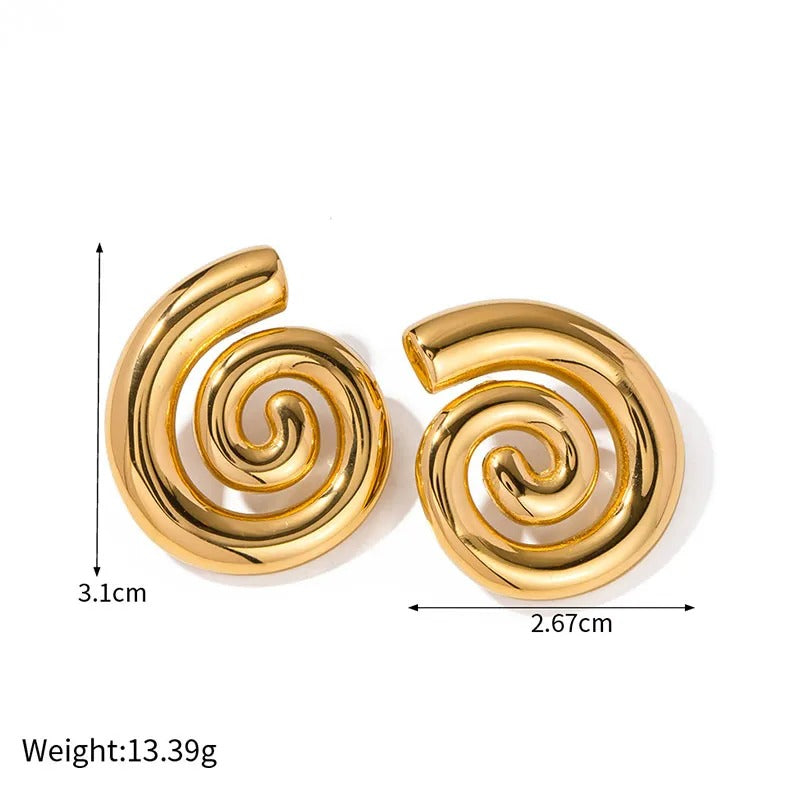 Gold Plated Stainless Steel Anti Tarnish Spiral Chunky Earrings
