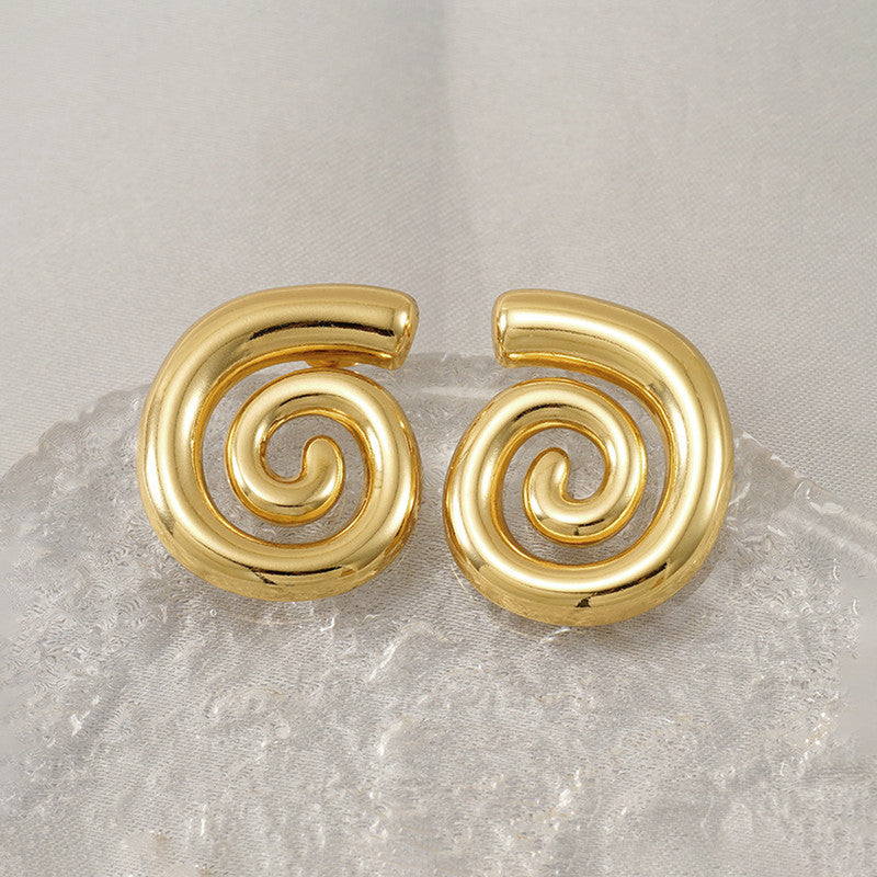 Gold Plated Stainless Steel Anti Tarnish Spiral Chunky Earrings