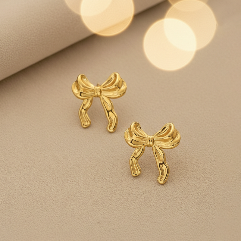 Gold Plated Bow Themed Earrings For Girls and Women