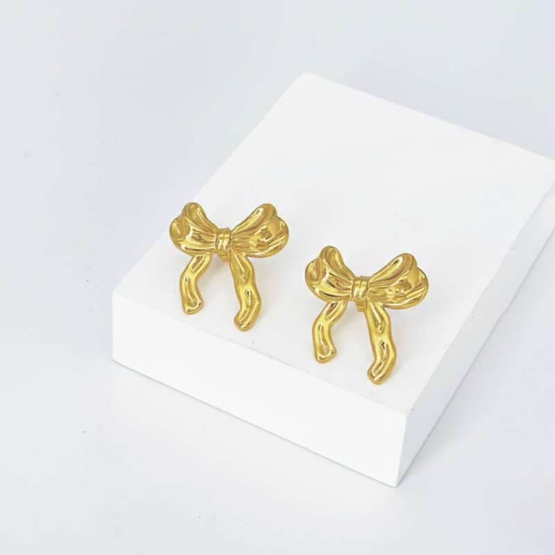 Gold Plated Bow Themed Earrings For Girls and Women