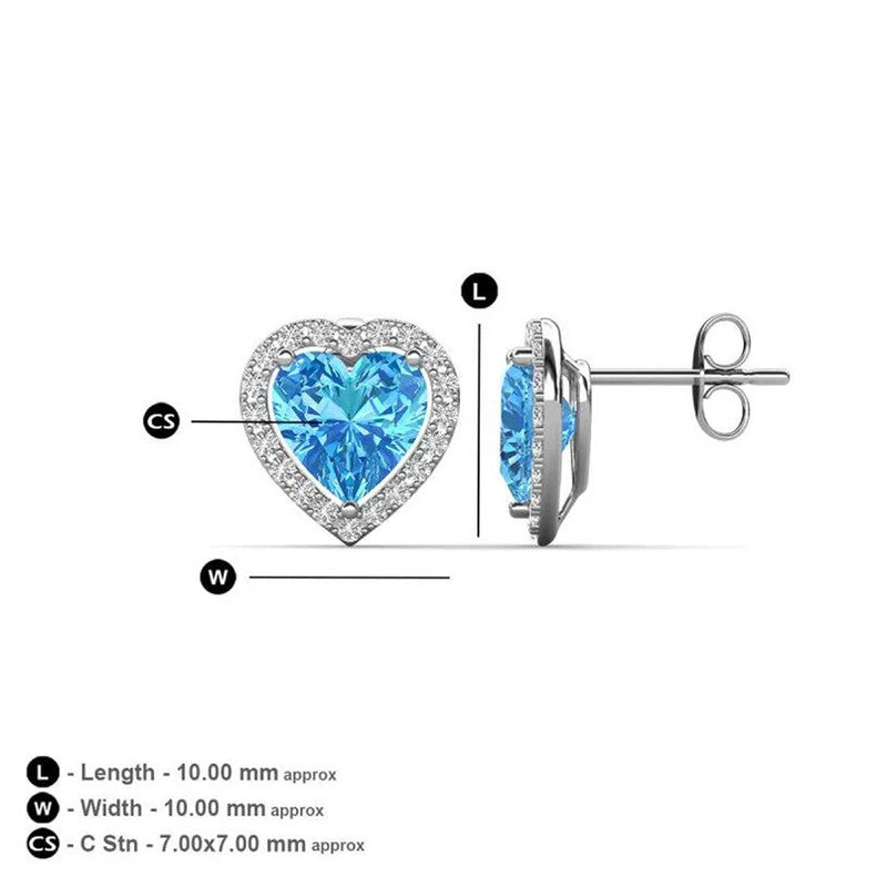 Silver Plated Anti Tarnish American Diamond Crushed Ice Cut Blue Heart Shape Stud Earrings - MySmartBazaar