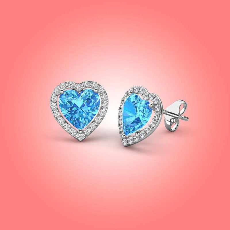 Silver Plated Anti Tarnish American Diamond Crushed Ice Cut Blue Heart Shape Stud Earrings - MySmartBazaar