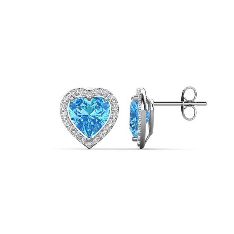 Silver Plated Anti Tarnish American Diamond Crushed Ice Cut Blue Heart Shape Stud Earrings - MySmartBazaar