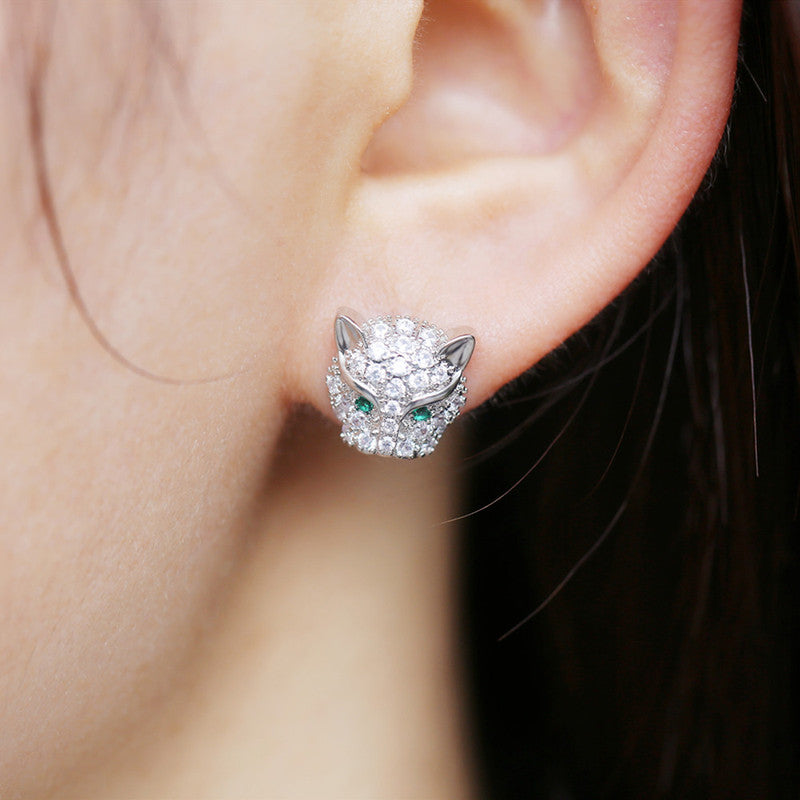 Silver Plated Anti Tarnish Green Eyed Contemporary Earrings