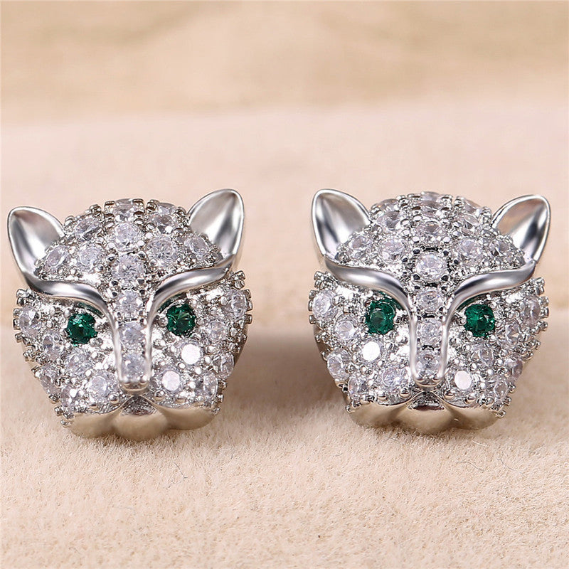 Silver Plated Anti Tarnish Green Eyed Contemporary Earrings