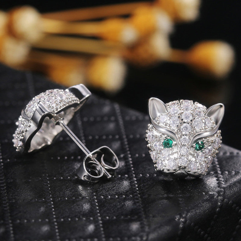 Silver Plated Anti Tarnish Green Eyed Contemporary Earrings