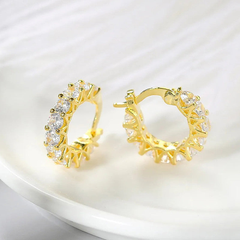 Gold Plated American Diamond Studded Contemporary Beautiful Hoop Earrings