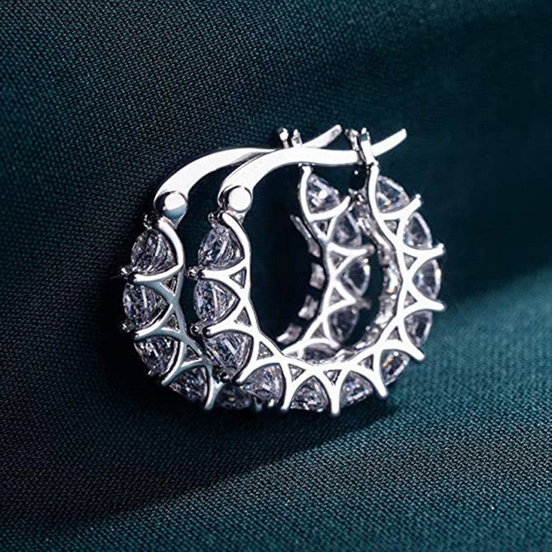 Silver Plated Anti Tarnish American Diamond Studded Contemporary Beautiful Hoop Earrings