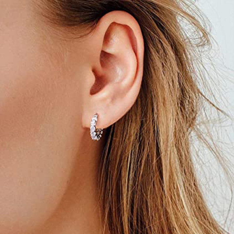 Silver Plated Anti Tarnish American Diamond Studded Contemporary Beautiful Hoop Earrings