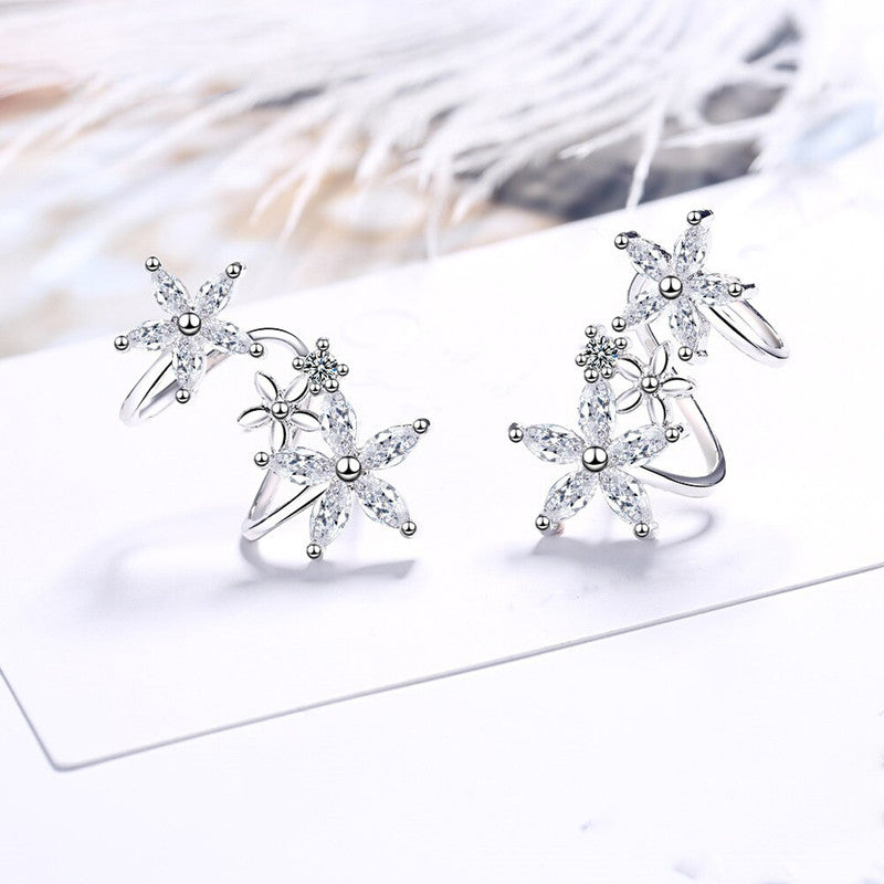 Silver Plated Anti Tarnish American Diamond Studded Triple Star Shaped Earcuffs Style Stud Earrings