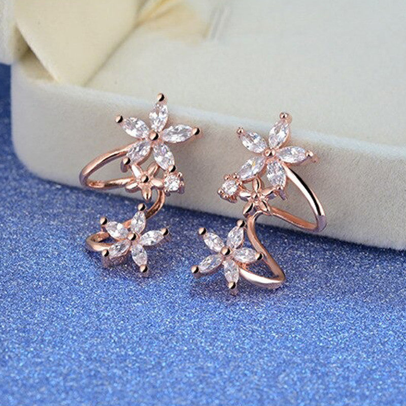 Rose Gold Plated AD Studded Triple Star Shaped Earcuffs Style Stud Earrings