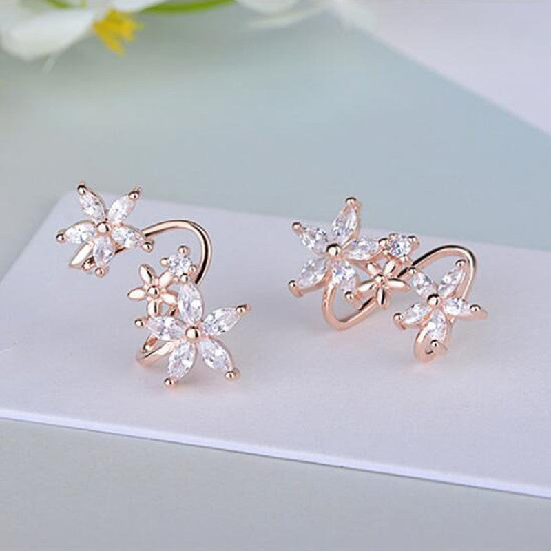 Rose Gold Plated AD Studded Triple Star Shaped Earcuffs Style Stud Earrings
