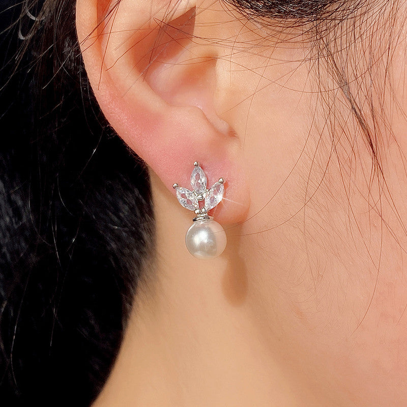 Silver Plated Anti Tarnish American Diamond Studded Pearl Drop Korean Earrings