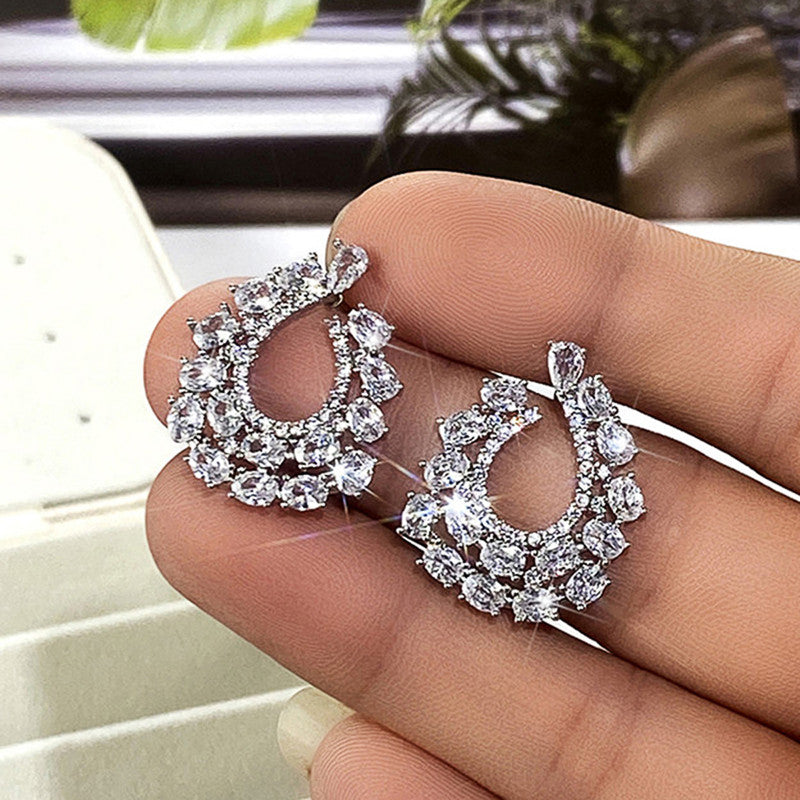Silver Plated Anti Tarnish American Diamond Studded Contemporary Teardrop Earrings