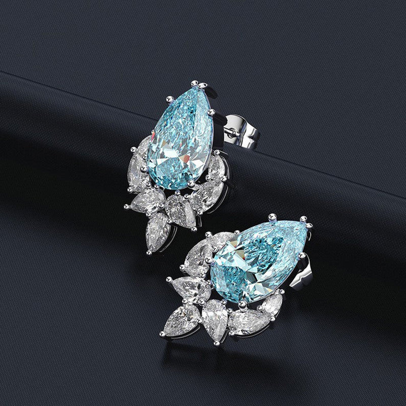 Silver Plated Anti Tarnish American Diamond Studded Blue Crushed Ice Cut Drop Earrings