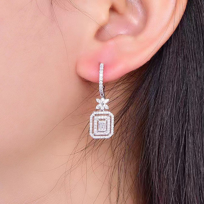 Silver Plated Anti Tarnish American Diamond Studded Iconic Luxury Geometric Drop Earrings