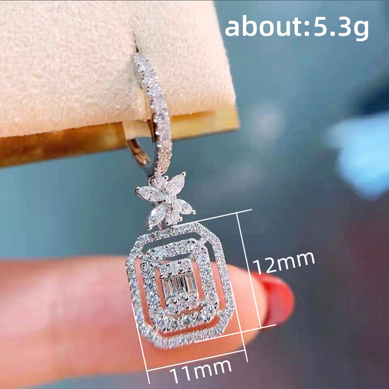 Silver Plated Anti Tarnish American Diamond Studded Iconic Luxury Geometric Drop Earrings
