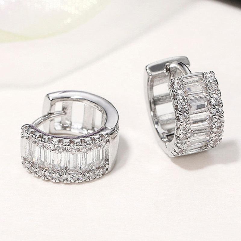 Silver Plated Anti Tarnish American Diamond Studded Contemporary Hoop Earrings