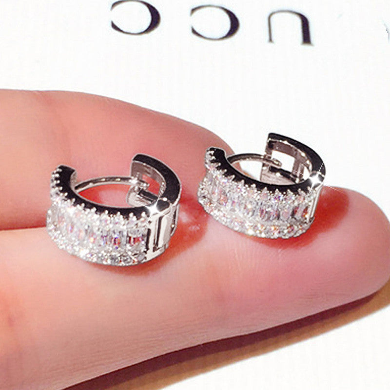 Silver Plated Anti Tarnish American Diamond Studded Contemporary Hoop Earrings