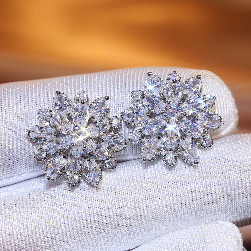 Silver Plated Anti Tarnish American Diamond Studded Silver Floral Silver Stud Earrings
