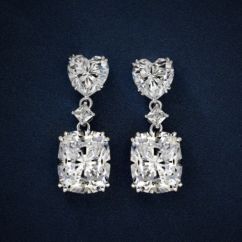 Silver Plated Anit Tarnish American Diamond Studded Silver Heart inspired Crushed Ice Cut Drop Earrings