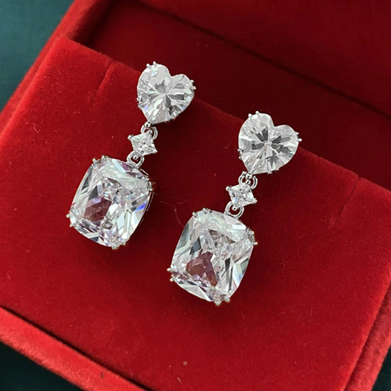 Silver Plated Anit Tarnish American Diamond Studded Silver Heart inspired Crushed Ice Cut Drop Earrings