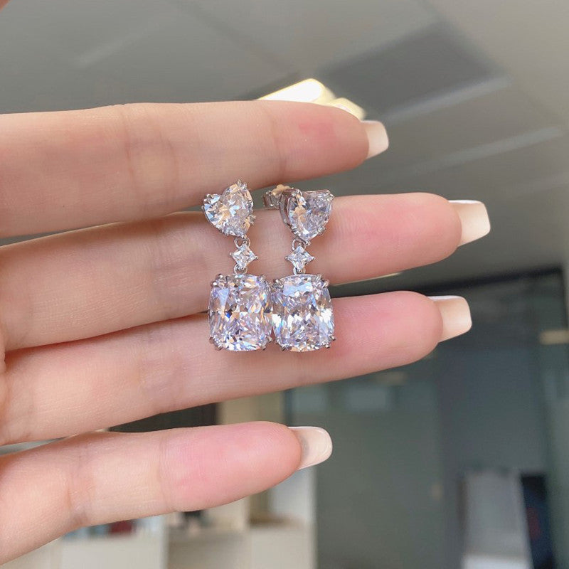 Silver Plated Anit Tarnish American Diamond Studded Silver Heart inspired Crushed Ice Cut Drop Earrings