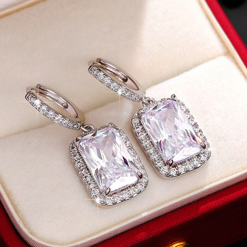Silver Plated AD Studded Geometric Crushed Ice Cut Hoops Earrings