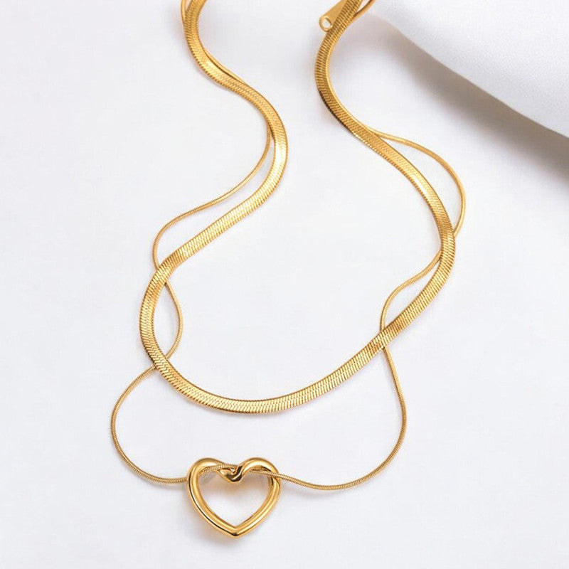 Gold-Plated Anti Tarnish Heart Themed Layered Necklace