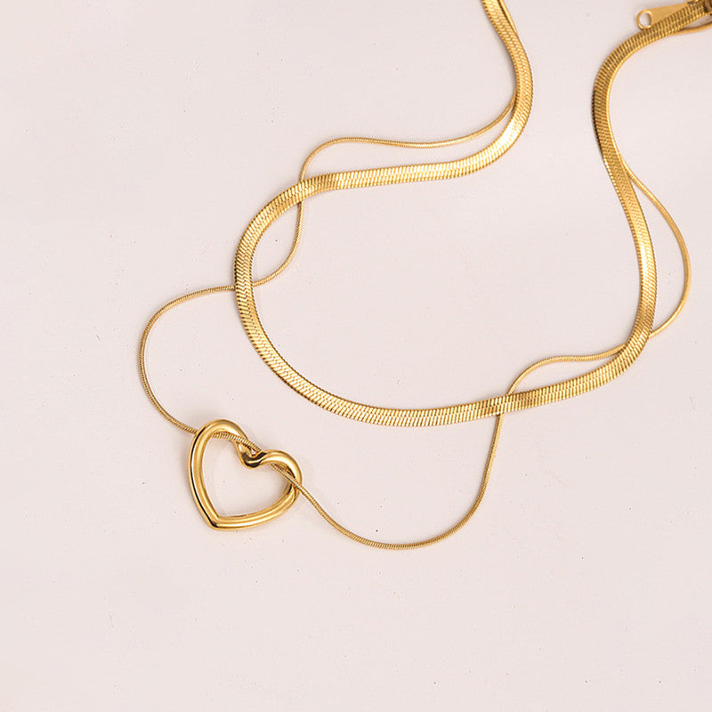 Gold-Plated Anti Tarnish Heart Themed Layered Necklace