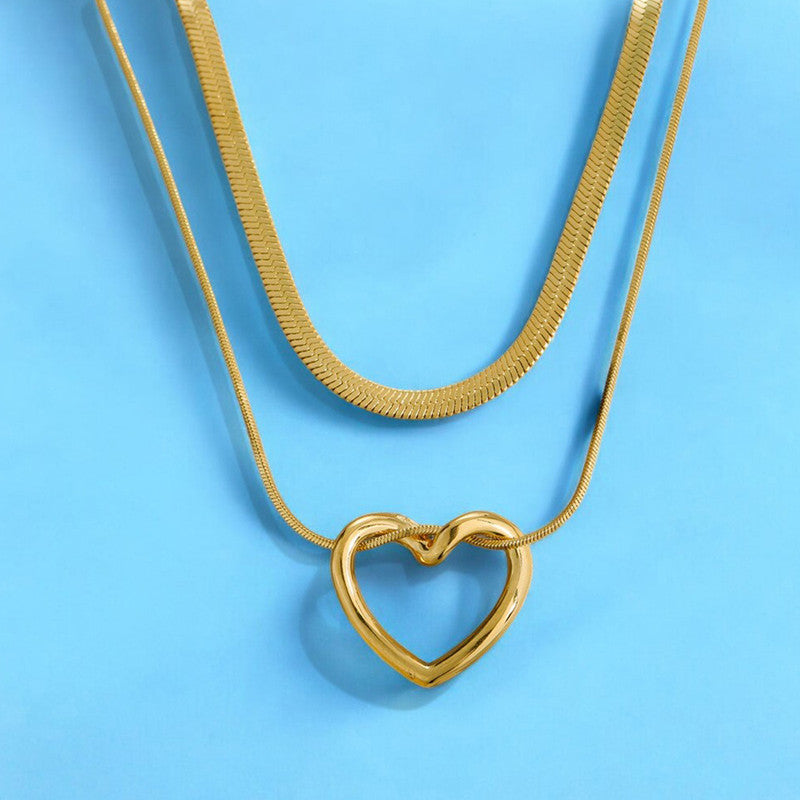 Gold-Plated Anti Tarnish Heart Themed Layered Necklace